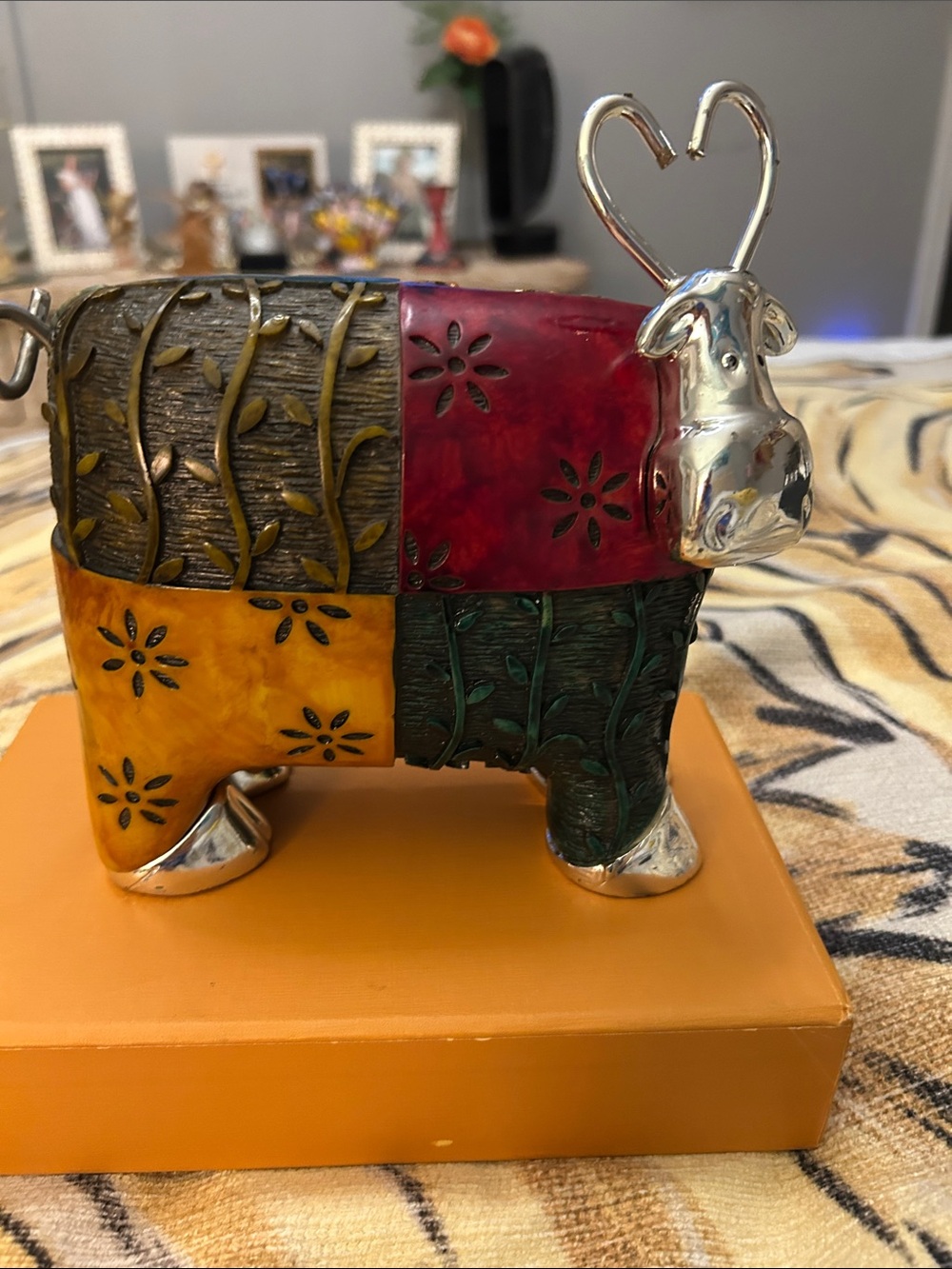 Uttermost Brand Colorblock Decorative Cow Figurine - Red, Yellow, Green, Bronze